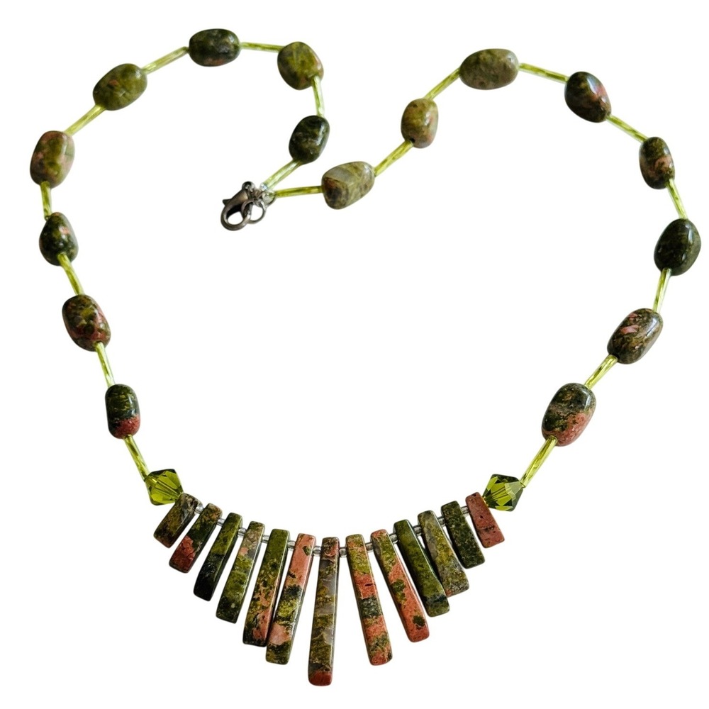Bloodstone Unakite Beaded collar Necklace natural genuine stone watermelon 20"L